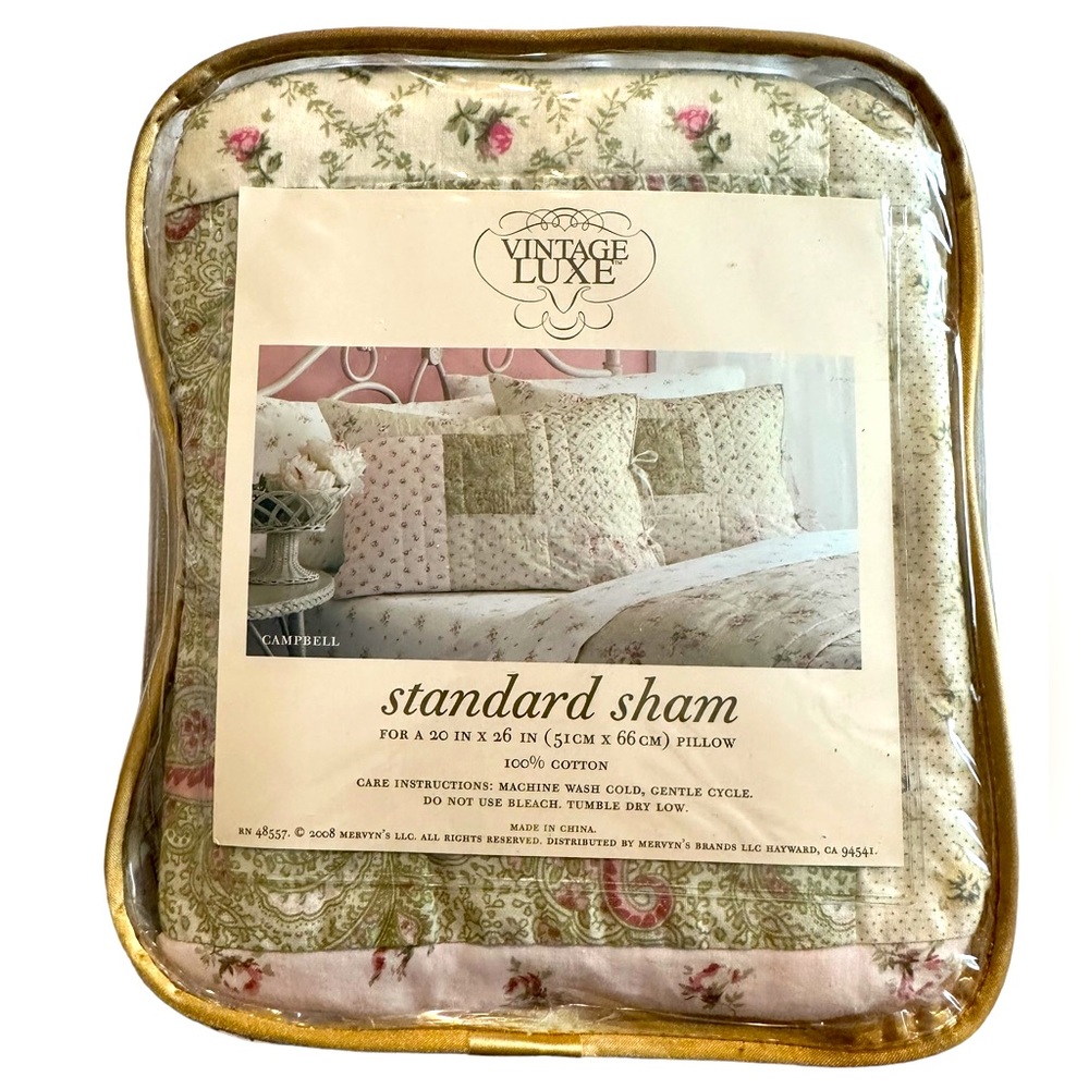 Beautiful Vintage Luxe Standard Quilted Sham with Pink Roses
